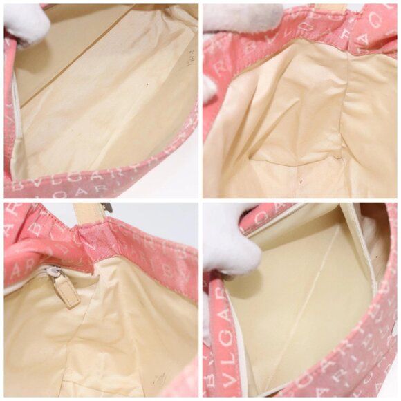 BVLGARI Logo Mania Shoulder Bag Canvas Pink Silver Auth BA3169 - Picture 15 of 16